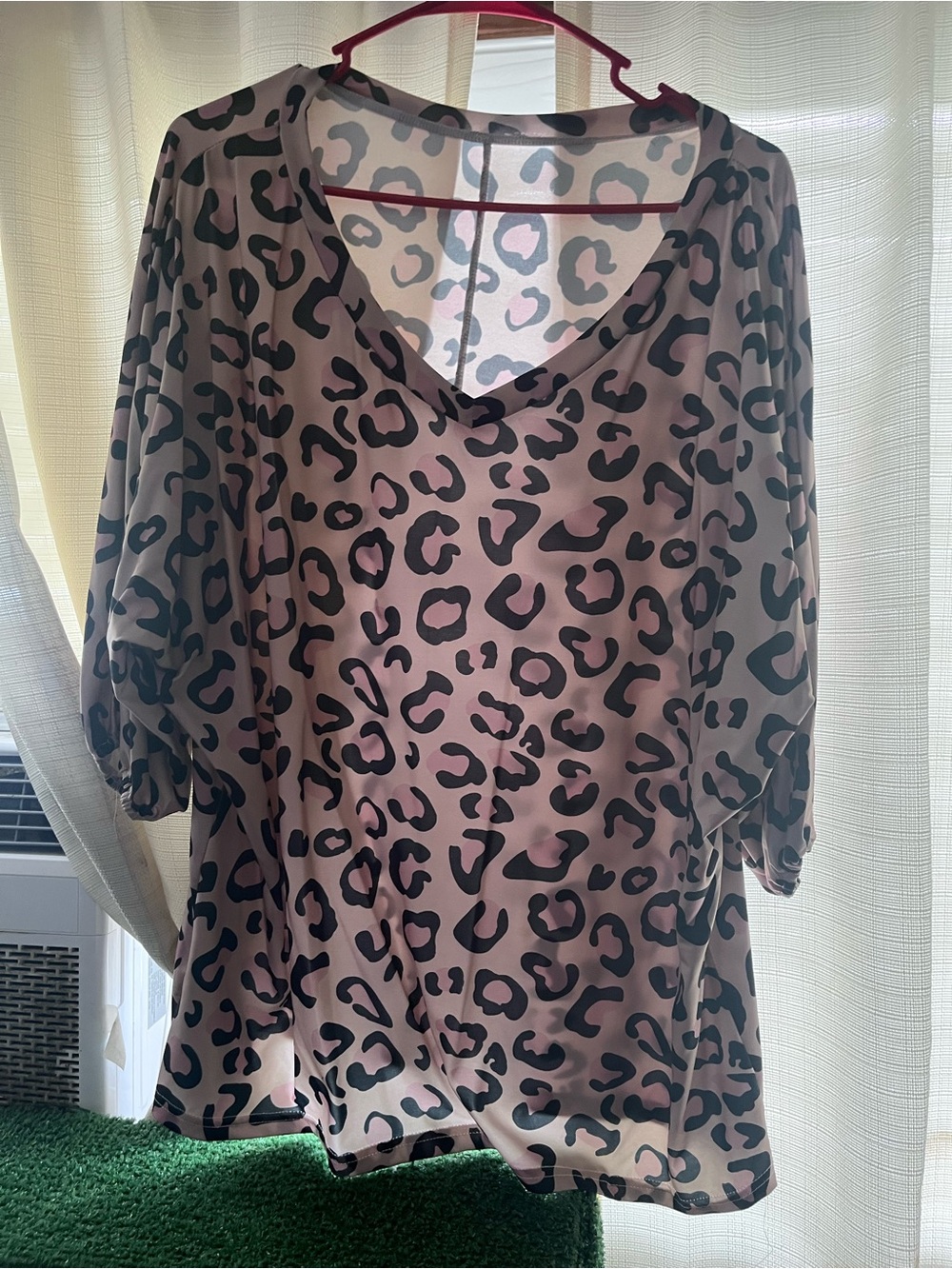 Leopard Print V-Neck Blouse in Blush and Black